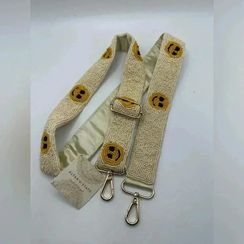 Beaded Smiley Face Crossbody Purse Strap Guitar Strap Bag Tote Altar’d State NEW